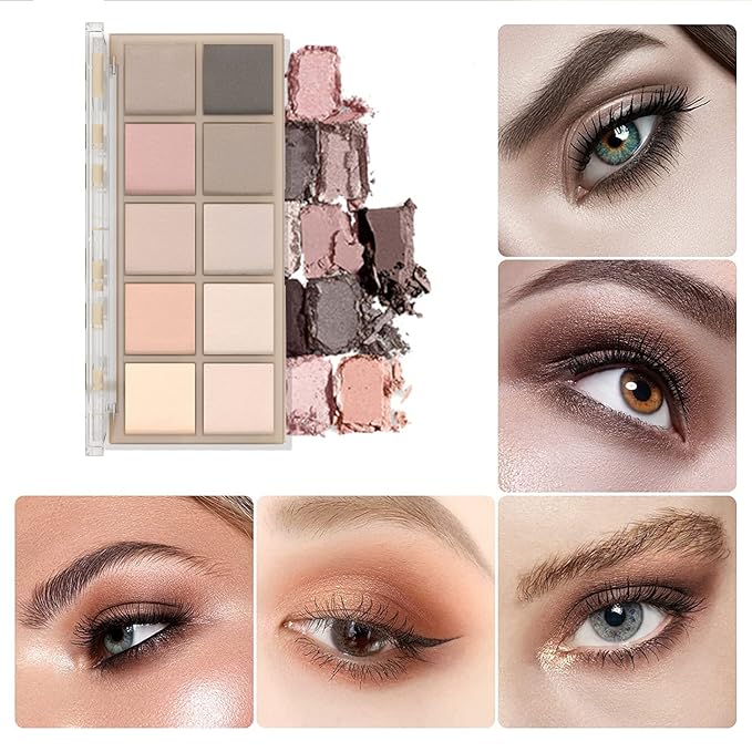 10 Colors Eyeshadow Palette Matte Naked Eye Shadow Makeup,High Pigmented, Naturing-Looking, Ultra-Blendable,Long Lasting High Pigment Nude Eyeshadow with 3 Eyeshadow Brush(Cement color)