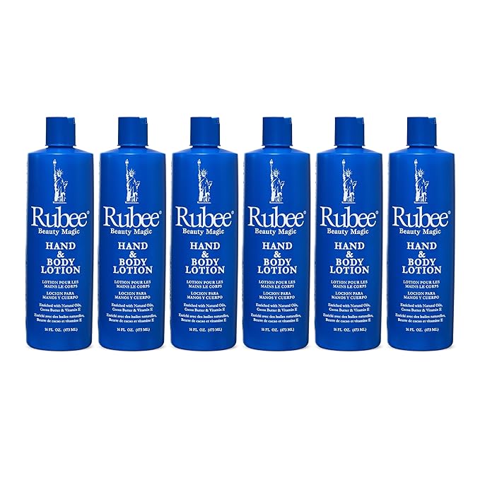 RUBEE Body & Hand Lotion - Pack of 6 Non-Greasy Lotion for Women & Men - 16oz for Extremely Dry Skin - Vitamin E Moisturizer