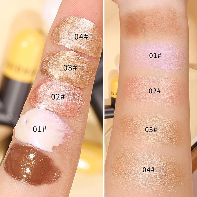 AKARY Liquid Highlighter Makeup for Face Body, Contour Foundation Illuminator Boom Stick, Two-color Highlight Shade Longwear Shimmer Glow Makeup, Valentine's Day gift (04 Champagne Gold + Warm Brown)