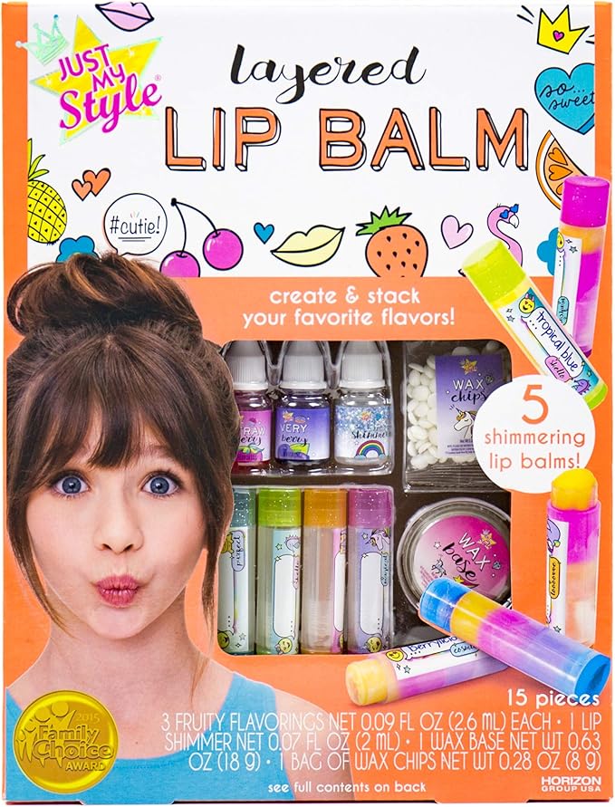 Just My Style Layered Lip Balm by Horizon Group USA, DIY 5 Shimmering Lip Balms, Mix Fruity Flavors To Make Your Own Unique Lip Balm. Strawberry, Tropical Fruit & Very Berry