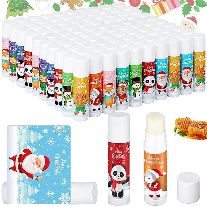 Dunzy 100 Pack Hello Fall Thanksgiving Party Gifts Bulk Lip Balms Favors Employee Appreciation Gifts Thank You Gifts Team Inspirational Gifts for Women Men Coworkers Satff Teachers(Santa)