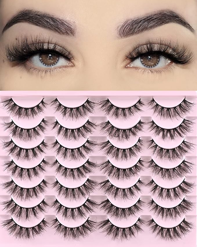 FARRED Lashes Natural Eyelashes Wispy Cat Eye False Lashes Fluffy Fake Eyelash Natural Look 14 Pairs Short Faux Mink Strip Eye Lash Pack for MUA and Beginners Daily Makeup (F4 | 9-16mm)
