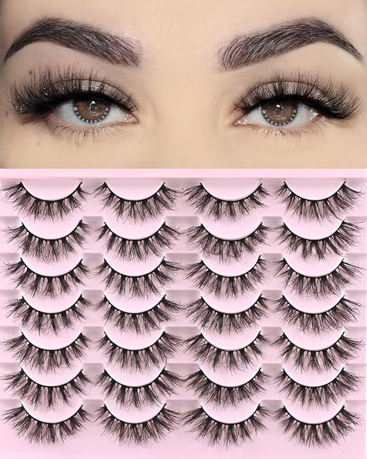 FARRED Lashes Natural Eyelashes Wispy Cat Eye False Lashes Fluffy Fake Eyelash Natural Look 14 Pairs Short Faux Mink Strip Eye Lash Pack for MUA and Beginners Daily Makeup (F4 | 9-16mm)