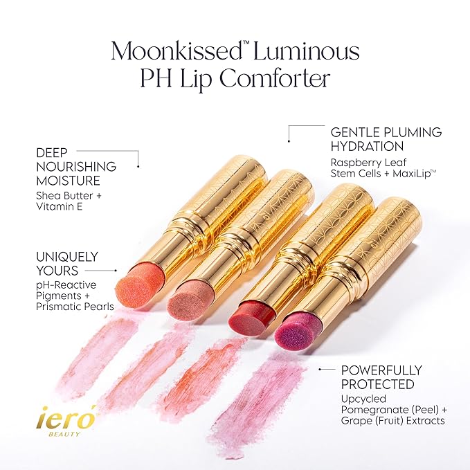 ieró Beauty Moonkissed Luminous PH Tinted Lip Balm w/Shea Butter & Vitamin E, Lip Care Moisturizer, Lip Plumper for Soft & Supple Lips, Paraben Free, Vegan, Sheer Coral w/Gold-Beige Shimmer
