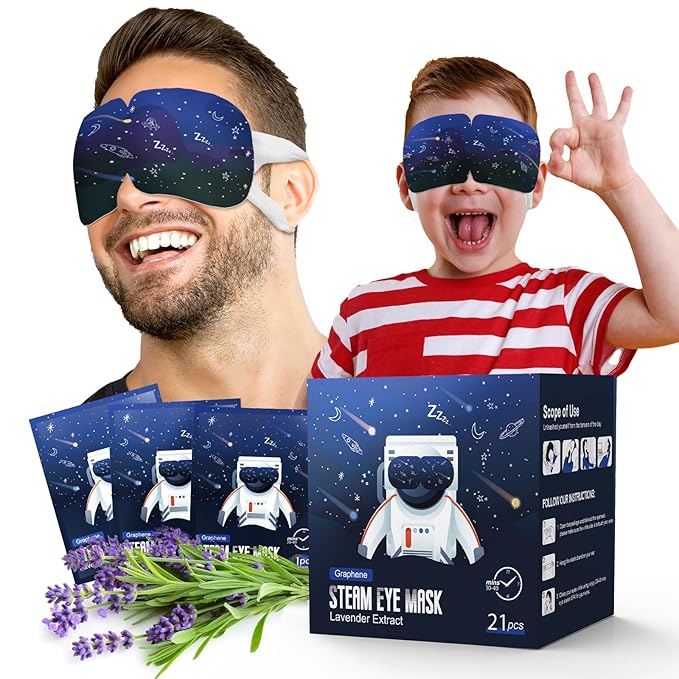 21 Packs Double Earloops Steam Eye Masks for Dry Eyes, Graphene Warm Eye Mask, Heated Eye Mask Reduce Puffiness & Dark Circles, Soothe Tired Eyes for Travel Essentials, Party Favors, Lavender
