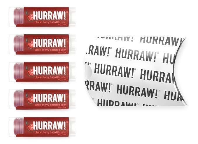Hurraw! Black Cherry Tinted Lip Balm, 5 Pack: (Sheer Red Tint) Organic, Certified Vegan, Cruelty and Gluten Free. Non-GMO, 100% Natural Ingredients. Bee, Shea, Soy and Palm Free. Made in USA