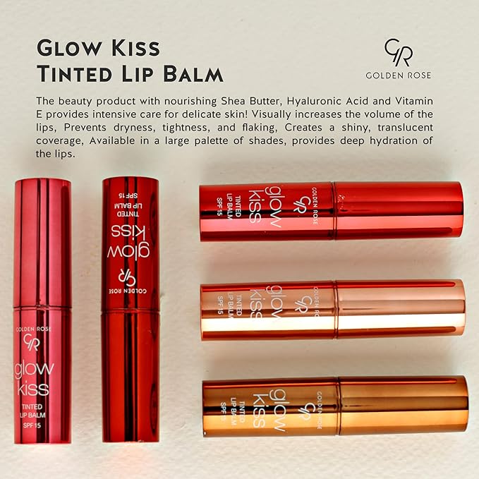 Golden Rose Cosmetics Glow Kiss Tinted Lip Balm with SPF15, Vegan Formula (Choco Cake)