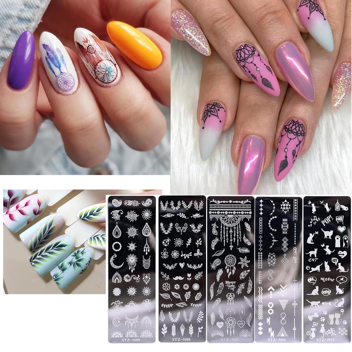 AddFavor Nail Stamper Kit 8pcs Stamping Plates Minimalist Geometric Butterfly Leaf Image Template for DIY Decorating Polish Gel Plate Print Stamper Manicure Stencils Tools