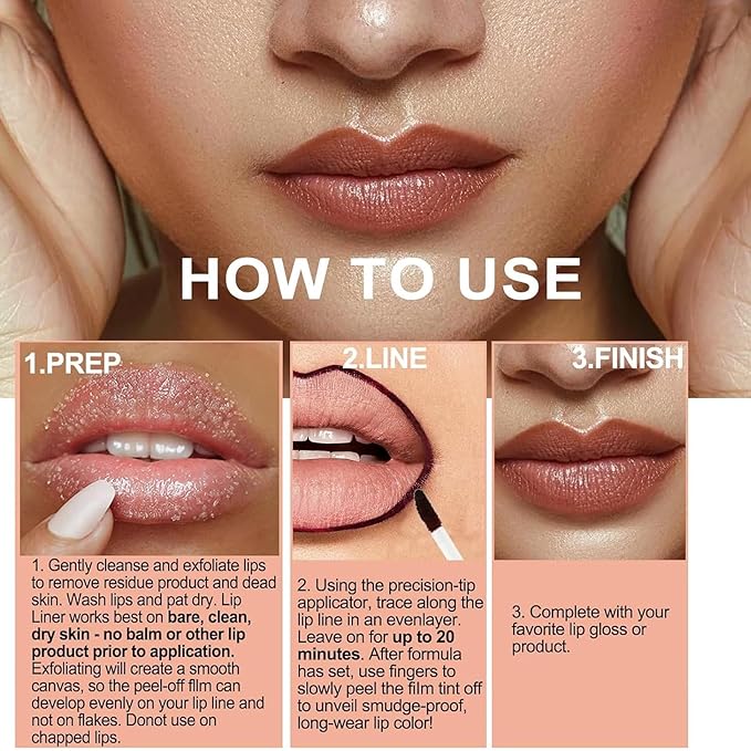 Dulele 3PCS Peel Off Lip Liner Stain, Matte peel Off Lip Stain, Long Wear Lip Stain Peel Off lip liner Set, Waterproof Lip Liner Tattoo Lip Tint Stain (Brown, 1)