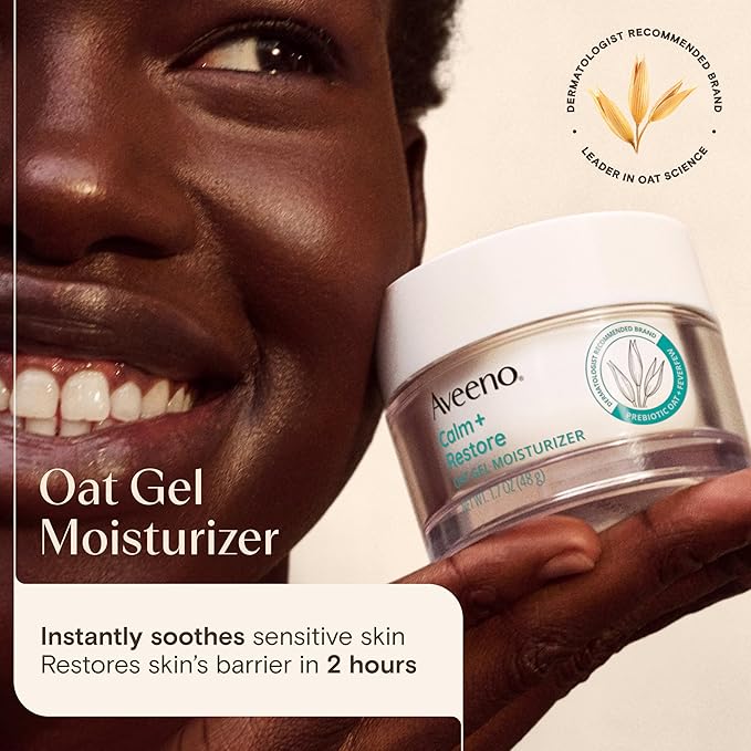 Aveeno Sensitive Skin Moisturizer Bundle, Calm + Restore Oat Gel Facial Moisturizer, 1.7 oz, & Trial Size Daily Moisturizing Cream + Prebiotic Oat, 0.5 oz, Fragrance-Free, Two Items