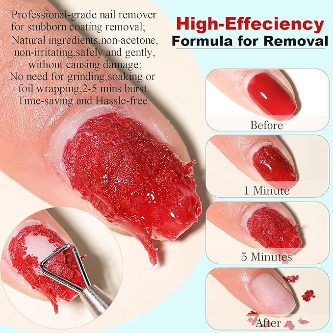 Gel Nail Polish Remover, Gel Remover Kit with Liquid Latex for Nails, No Need to Wrap or Soak, Removes Nail Polish in 2-5 Minutes, Acetone Free, Not Damage to Nails, with Manicure Tools
