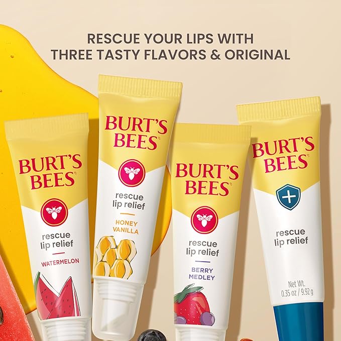 Burt's Bees Rescue Lip Relief, Honey Vanilla, Hydrating Lip Balm for Dry Cracked Lips, with Responsbily Sourced Beeswax and Shea Butter, 100% Natural Origin, 1 Squeezy Tube, 0.35oz