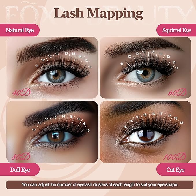 Lash Clusters 640PCS - Natural Fluffy Lash Clusters 40D+60D+80D+100D Fluffy Wispy Lash Clusters D Curl Lash Extension 11-18MM Individual Lash Clusters Cluster Eyelash Extensions for Beginners