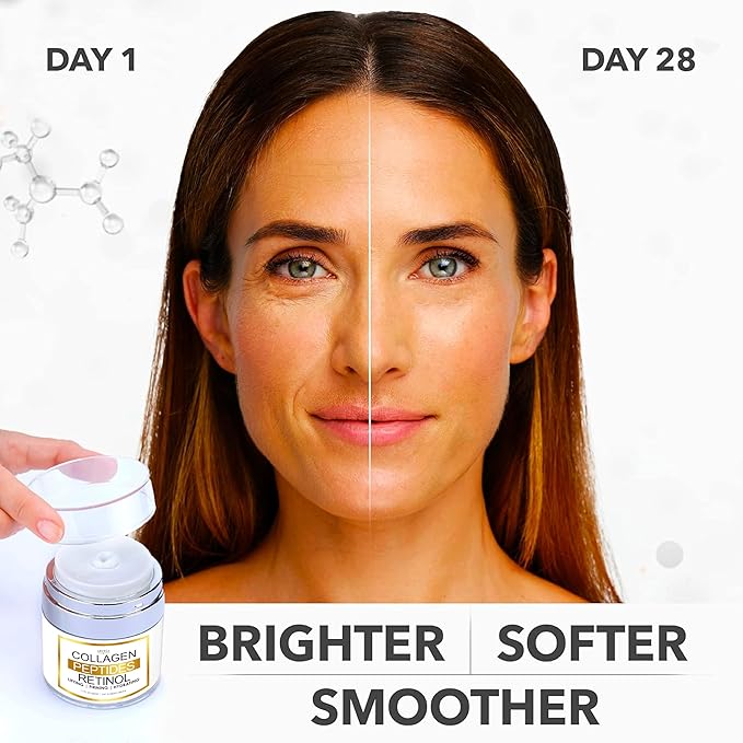 Retinol Cream for Face with Collagen, Peptides - Anti Aging Wrinkle Cream for Women and Men - Day-Night Facial Moisturizer with Hyaluronic Acid - Tightening and Skin Firming - Neck & Décolleté