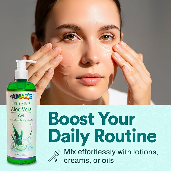 Aloe Vera Gel for Hair and Skin, Hydrating & Non-Sticky, Soothes Scalp and Skin, No Strong Scent, Lightweight & Fast-Absorbing Pure Aloe Vera Gel for Body, 16.7 fl oz (500 ml)