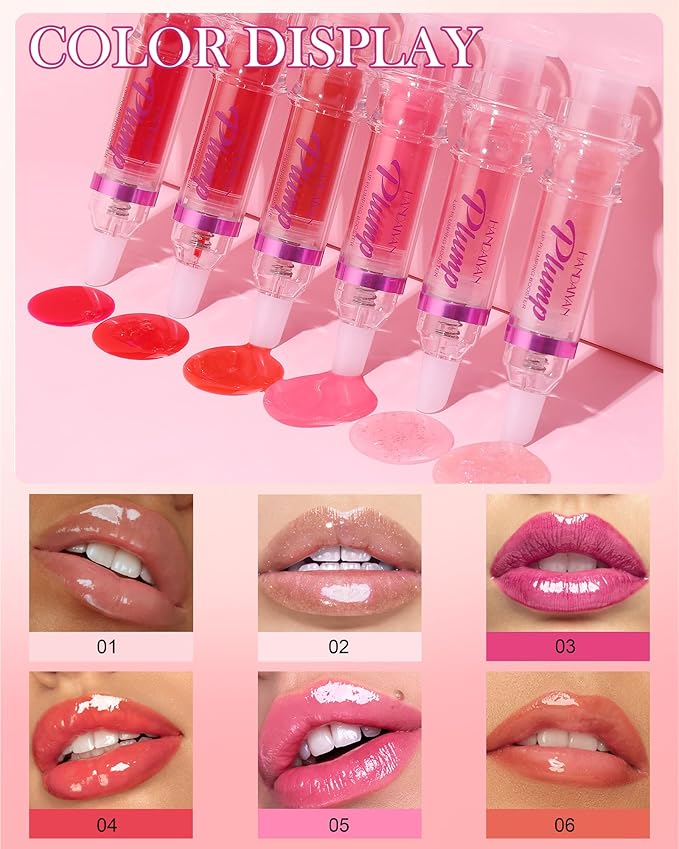 Lip Plumping Booster Lip Gloss,Plump and Pout Lip Plumper Hydrating & Volumizes Lip Wrinkles,Enhancing Plump Effect for Fuller Lips,High Shine Lip Glaze,Women's Day Makeup Gift for Women-01+02