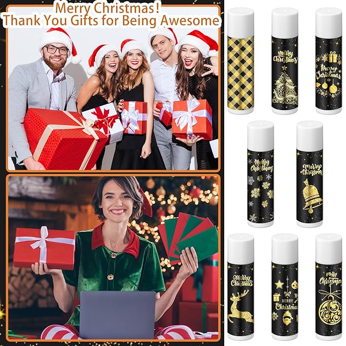 48 Pcs Lip Balm Bulk Gift Christmas Black Gold Lip Balms Christmas Lips Care Products, Lip Moisturizer Treatment for Christmas Stocking Stuffers, Appreciation Gifts for Women Girls Employee