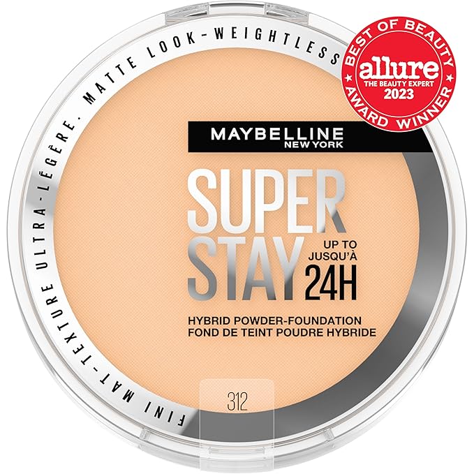 Maybelline Super Stay Up to 24HR Hybrid Powder-Foundation, Medium-to-Full Coverage Makeup, Matte Finish, 312, 1 Count