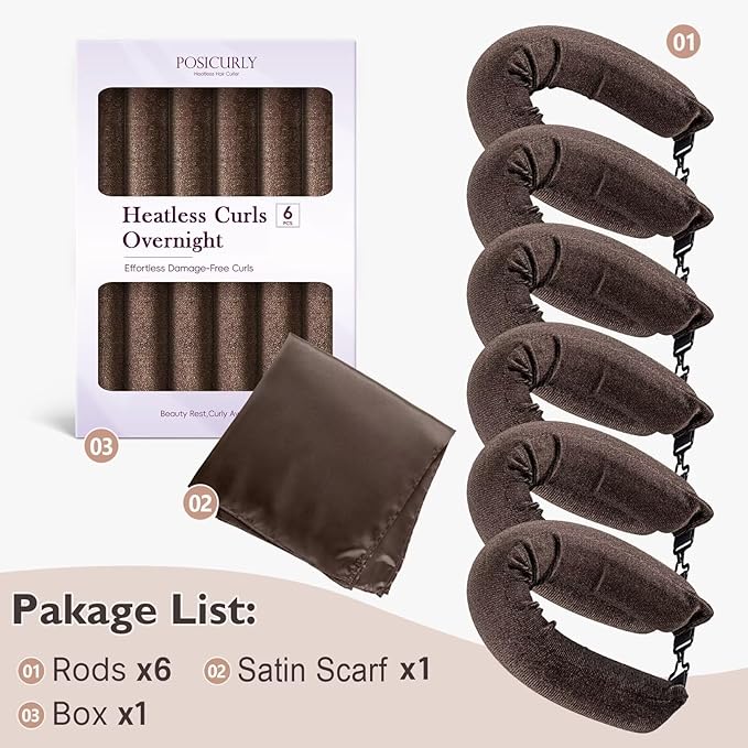 Overnight Hair Curlers Heatless Curls - 6 Pcs No Heat Blowout Curling Rods to Sleep In with Satin Hair Scarf