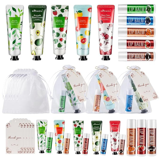 50 Set Bridal Shower Favors for Guests,Hand Cream Bulk and Lip Balm Bulk for Bridal Wedding or Baby Shower Party Gifts for Adults with Organza Bag Thank You Card