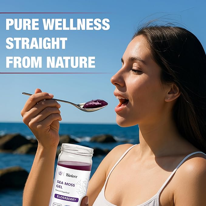Biolore Sea Moss Gel - Elderberry 16oz, Wildcrafted Irish Seamoss with Essential Vitamins & Trace Minerals, Vegan Superfood Made in USA