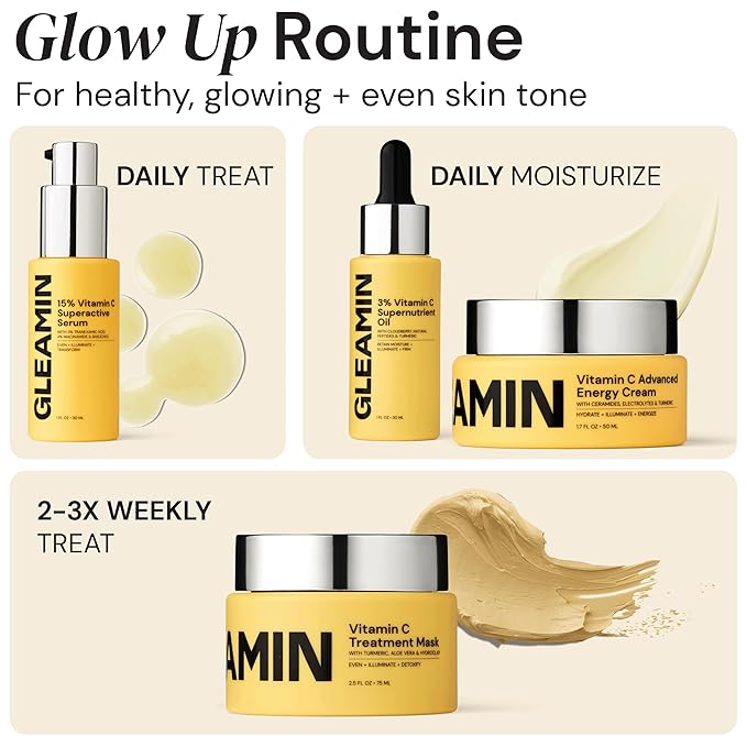 Gleamin Vitamin C Clay Mask for Dark Spots, Turmeric Clay Face Mask Skin Care, Deeply Cleanses & Refines Pores, Brightens Uneven Tone and Helps Improve Post-Blemish Scarring & Texture - 5 Oz