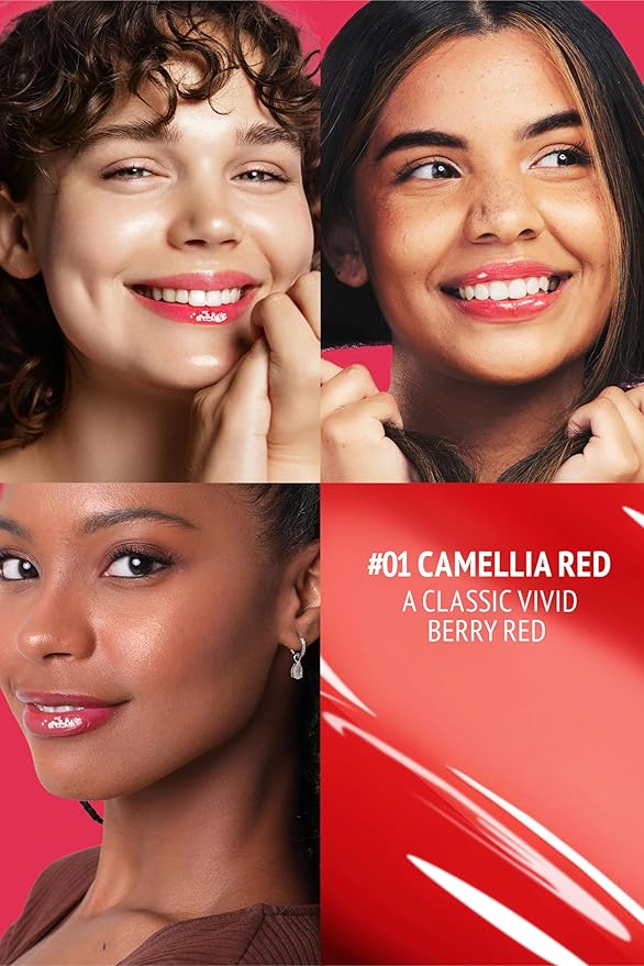 Veganize Collagen Lip Glass Balm | Hydrating Lip Balm in 9 Vibrant Colors | Moisturizing Lip Care Infused with Collagen Jelly Magic | No Animal Trial Lip Balm 0.06 oz (No. 1 Camellia Red)