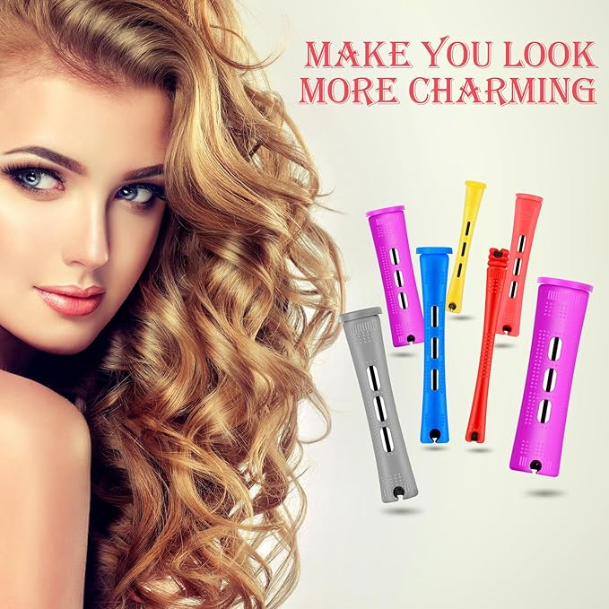 48 Pieces Hair Perm Rods Short Cold Wave Rods Plastic Perming Irons Hair Curling Rollers Curlers with Steel Pintail Comb Rat Tail Comb for Hairdressing Styling Supplies(6 Sizes,6 Colors)