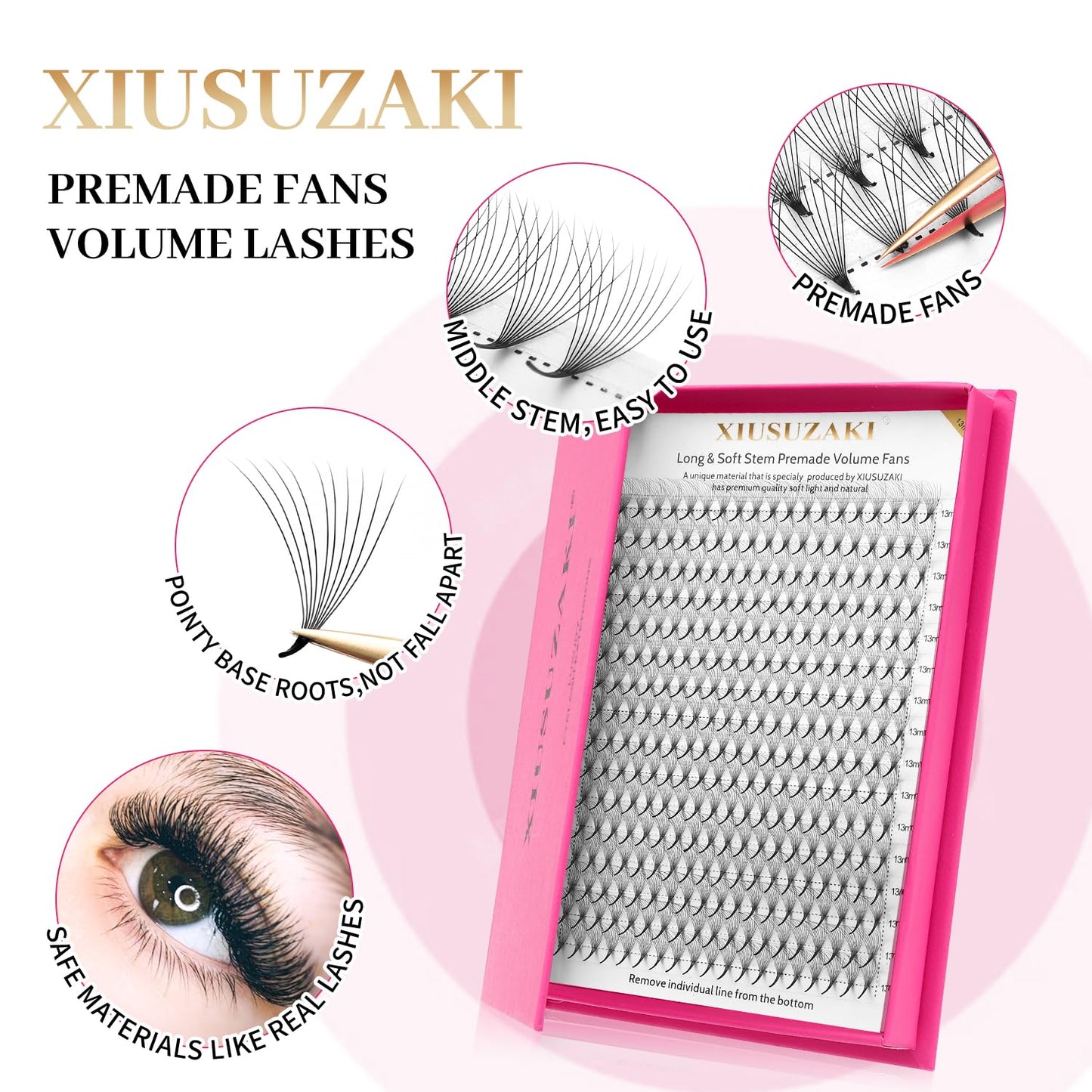 Premade Fans Eyelash Extensions 16D Volume Lash Extensions 0.03 Thickness Eyelash Extension D Curl Premade Lash Fans Mix 9-16mm Fluffy Soft Handmade Lash Fan(16D-0.03-D,9-16mm)