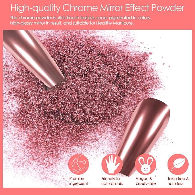 Allstarry Chrome Nail Powder, Metallic Mirror Effect Pigment Chrome Holographic Nail Glitter Magic Unicorn Glitter Dust Kit for Manicure Valentines Nail Art Decoration- Pink Silver Grey Series