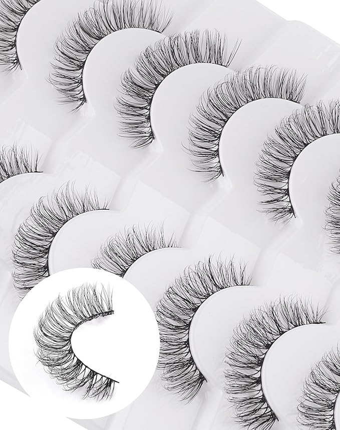 Short Eyelashes Natural Look Wispy Mink Lashes Thick False Eyelashes Small Eye Lashes Pack Fluffy Strip Lashes 7 Pairs