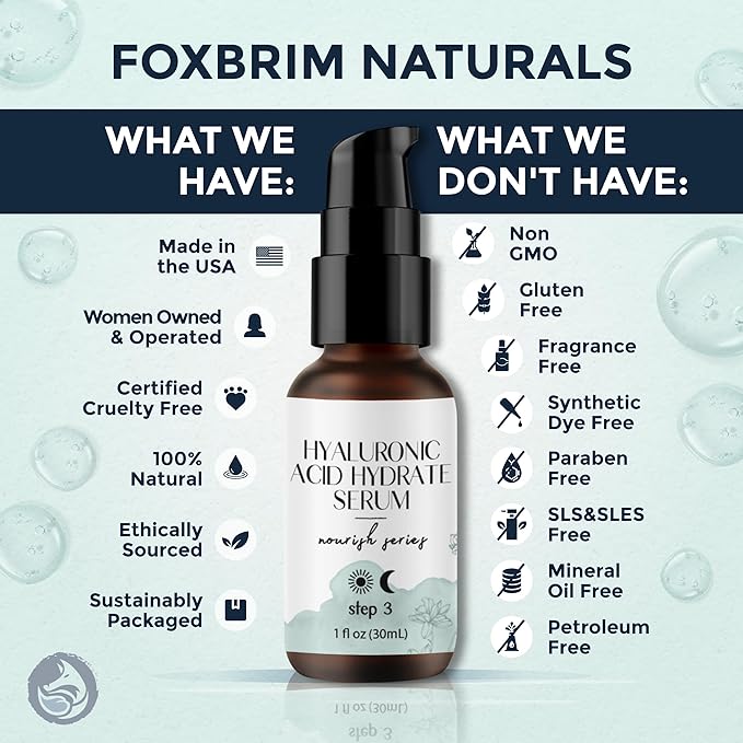 Hyaluronic Acid Face Serum - Hydrating Anti Wrinkle Anti Aging Facial Serum - With Vitamin C and E, Green Tea, Jojoba Oil - Natural and Organic - 1 Oz by Foxbrim Naturals