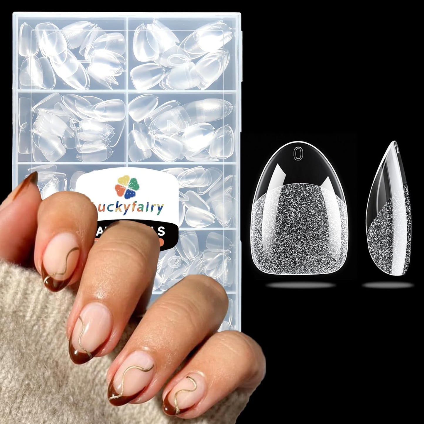 Extra Short Almond Fake Nails, 504pcs Soft Gel Pre-Shaped Acrylic Nail Tips, Half Matte Full Cover Clear Gelly Press on Flase Nail Tips for Extension Nail Manicure Home DIY 12 Sizes