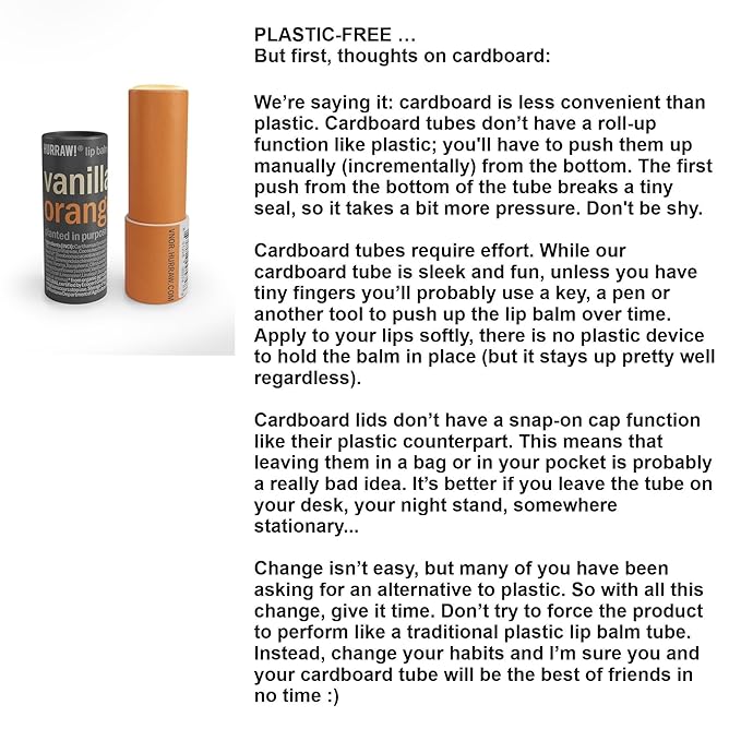 Hurraw! Vanilla & Orange Lip Balm, 3 Pack: Plastic-Free with new cardboard push-up tube. Certified Organic, All Natural Origin, Vegan & Cruelty Free. Gluten, Bee, Shea, Soy & Palm Free. Made in USA