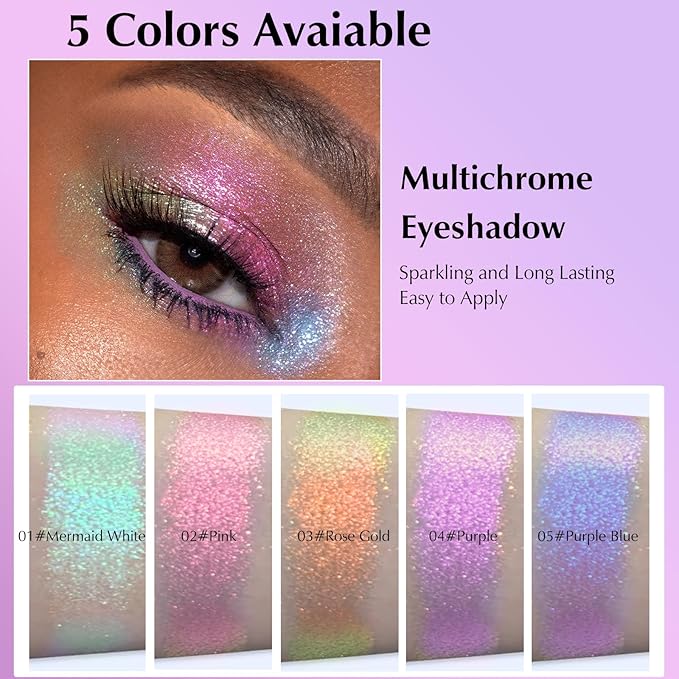 Blue Glitter Eyeshadow Palette, Multichrome Chameleon Cream to Powder Eye Shadow, Color Shifting Holographic Eyeshadow Shimmer Inner Corner Eye Brightener Highlighter Makeup