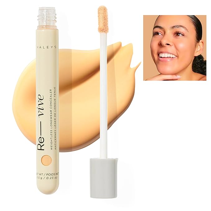 HALEYS Weightless Longwear Concealer (Medium - Warm), Re-vive, Medium to Full Coverage, Gripping Concealer, Fast-setting, All-Day Wear, Spot Concealing, Brightens, Streak-free, Light-diffusing, V+CF