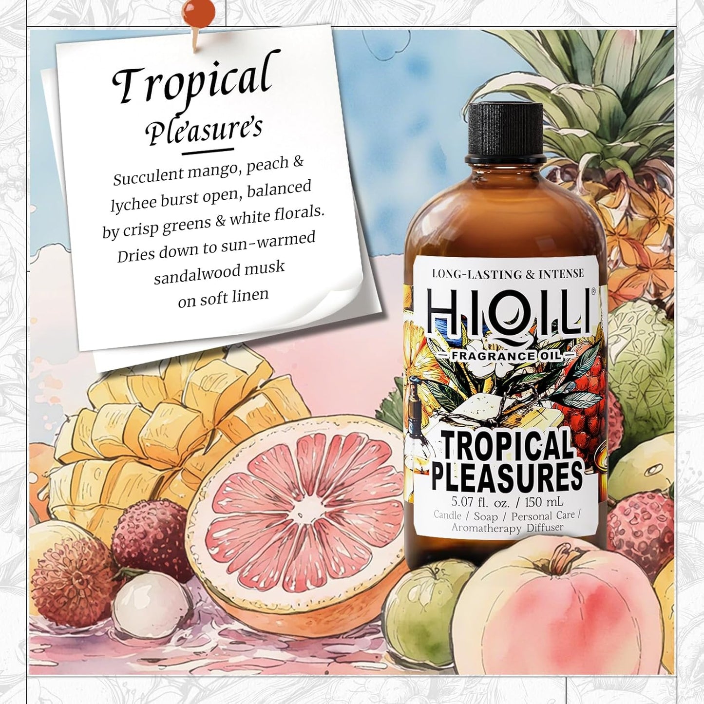 HIQILI Tropical Pleasures Fragrance Oil for Diffuser, Inspired by Est.Lau-der Plea.Exotic, Candle & Soap Making, DIY Perfume & Body Scrubs, Long-Lasting Fruity Floral Aroma - 5.07 Fl Oz
