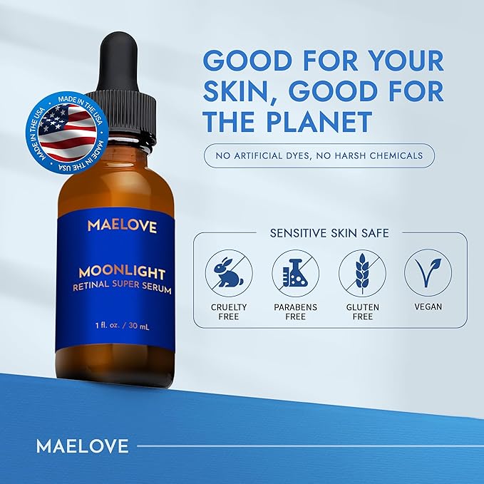 MAELOVE Moonlight Advanced Retinal Super Serum, 10x Stronger than Regular Retinol, for Softening Lines and Wrinkles, Reducing Dark Spots, Improving Skin Firmness, Vegan, Cruelty-Free, 1.0 fl oz