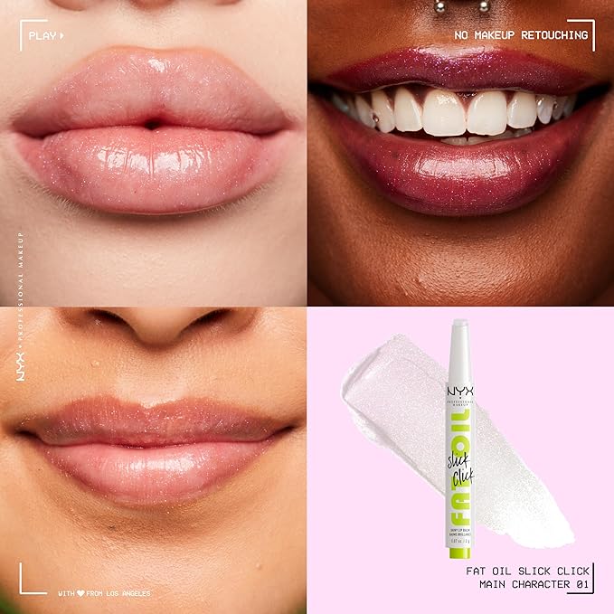 NYX PROFESSIONAL MAKEUP Fat Oil Slick Click, Lightweight, Buildable, Pigmented Vegan Lip Balm - Main Character