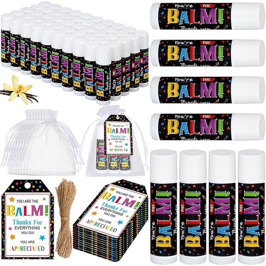 Dunzy 50 Sets Inspirational Gifts Lip Balm Bulk for Women Teachers Nurses Coworkers Friends Mother Employee Appreciation Gifts Bulk Thank You Small Gifts Lip Balm Gifts Party Gift Favors