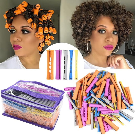 100pcs Perm Rods Set - 5 Sizes Cold Wave Rollers for Natural Curling, Styling and Hairdressing (Orange, Purple, Gray, Blue, Yellow)