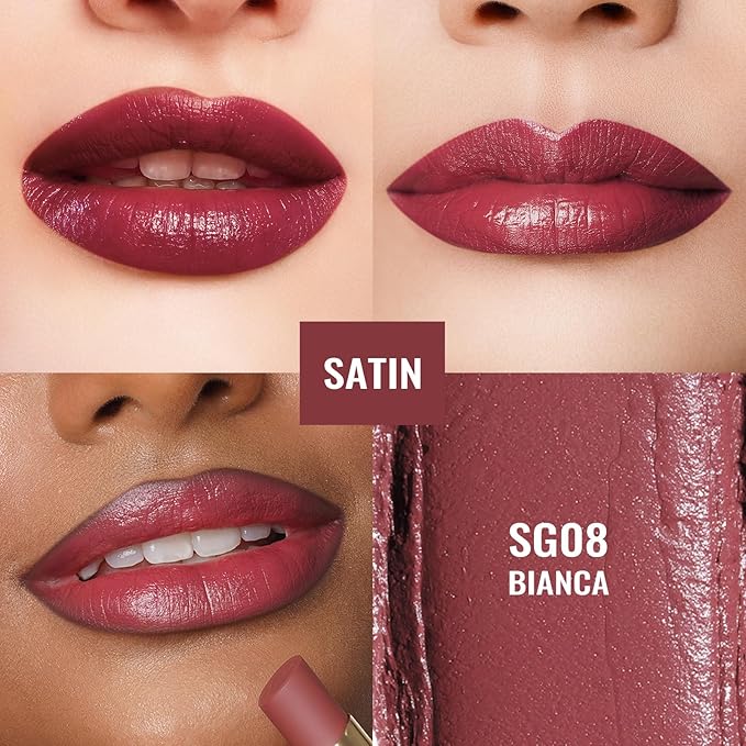 Oulac Plum Lipsticks for Women, Burgundy Matte Lipstick, Full Coverage Lip Color, Satin Matte Finish, Cream Texture, Hydrating, Infused with Hyaluronic Acid, Vegan & Clean Beauty 4g SG08 Bianca