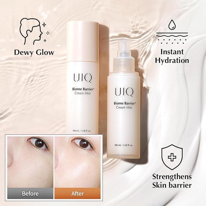 UIQ Biome Barrier Cream Mist - Facial Barrier Mist for Hydration & Skin Barrier Repair, Microbiome-Based Korean Skin Care, 3.38 fl oz