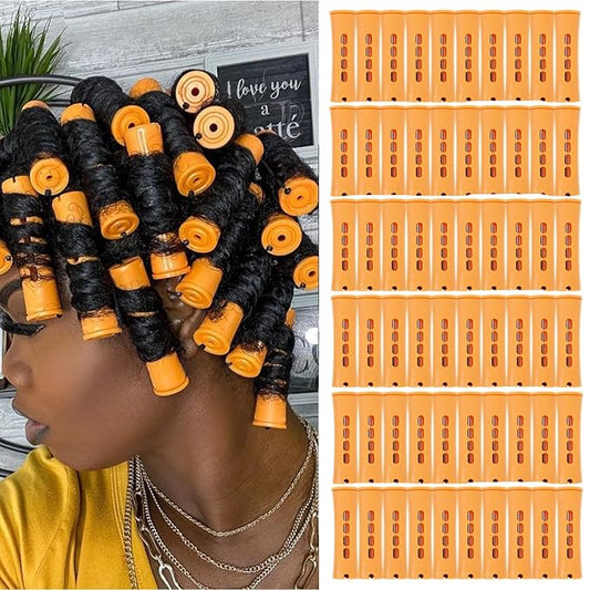 60pcs Perm Rods Set for Natural Hair Cold Wave Rods Hair Rollers for Women's Long Medium short Hair Curler Styling DIY Hairdressing Tools（Orange）