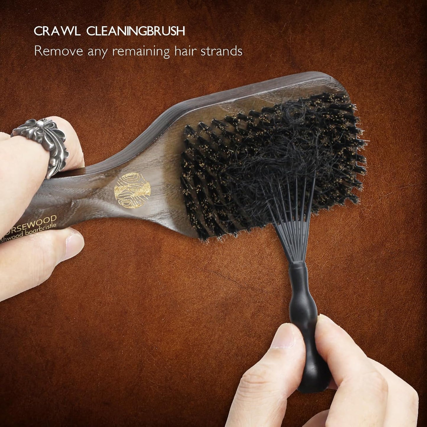 Boar Bristle Brush for Shine and Texture - Stiff Bristles for Medium Hair/Beards, Cleaning Brush Included