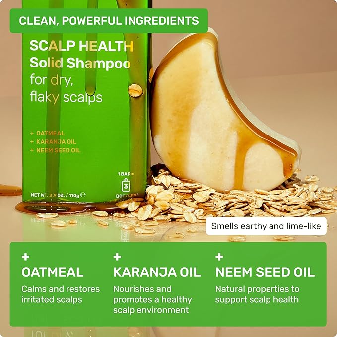 Ethique Scalp Health Shampoo Bar for itchy, dry, flaky scalps with Oatmeal - Plastic-Free, Vegan, Cruelty-Free, 3,88 oz - Formerly Heali Kiwi