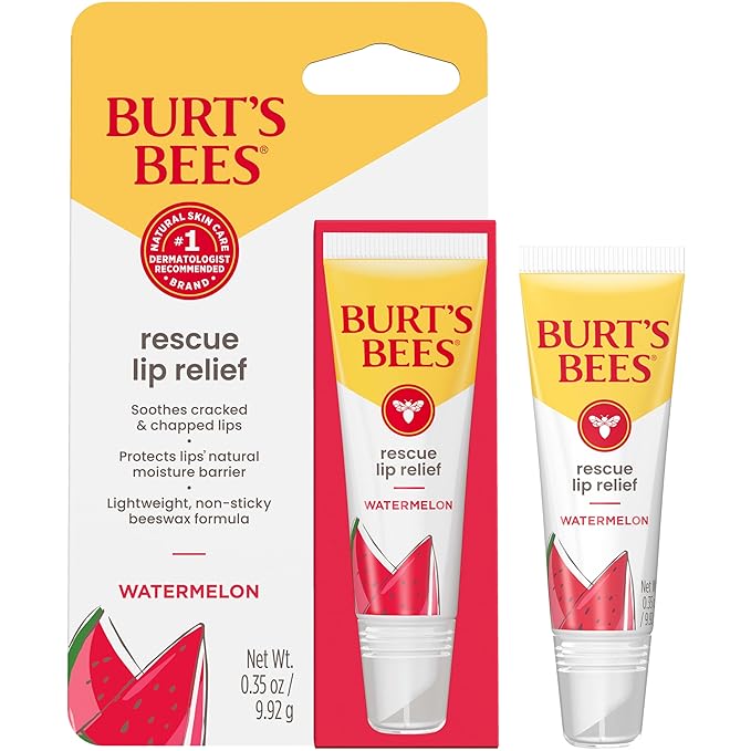 Burt's Bees Rescue Lip Relief, Watermelon, Hydrating Lip Balm for Dry Cracked Lips, with Responsbily Sourced Beeswax and Shea Butter, 100% Natural Origin, 1 Squeezy Tube, 0.35oz