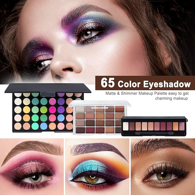 All in One Makeup Kit Makeup Kit for Women Full Kit Multipurpose Makeup ，eyeshadow、 liquid foundation,Loose powder,Eyebrow pencil,4-color lip gloss set