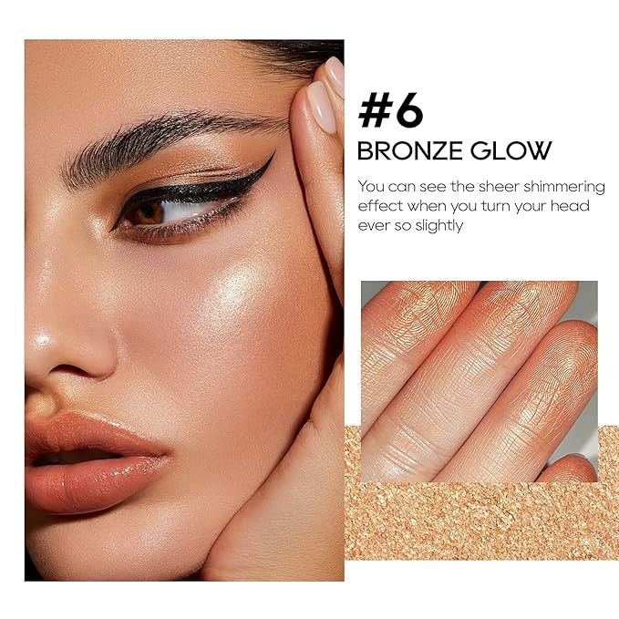 Baked Highlighter Powder Palette, Makeup Highlighter Powder Palette Sheer Shimmering Finish Face Highlighters Makeup Iluminadores de Maquillaje #06 Bronze Glow