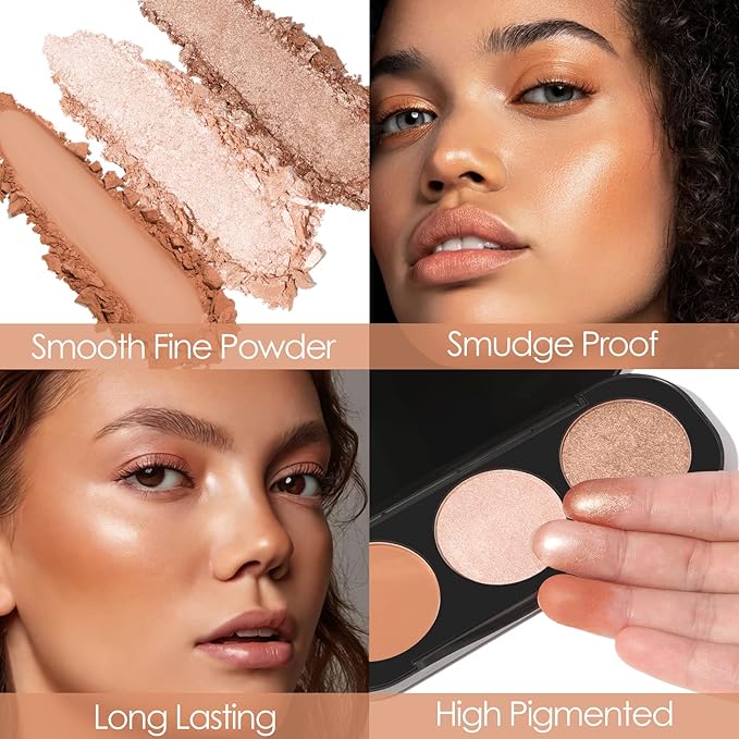 FOCALLURE Blush and Highlighter Palette,3 in 1 Makeup Powder Cruelty-Free Matte Blush,Shimmer Illuminator Highlighters for a Glowing Look,#02